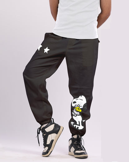 Black Cargo Adjustable Pants with Snoopy Design