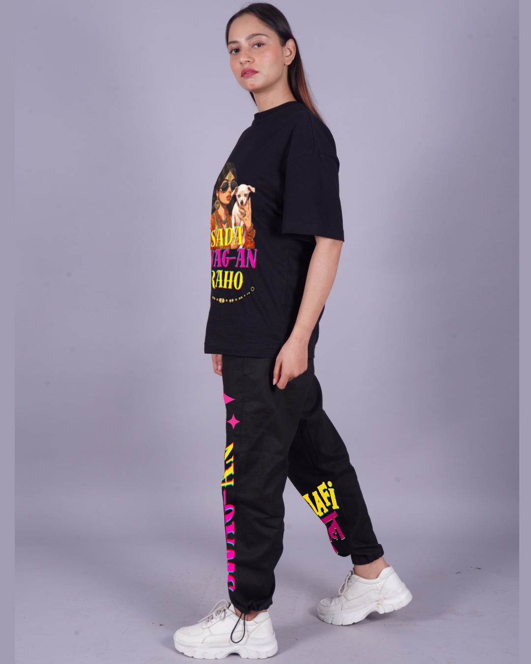 Women Sada Swag Oversized Co-Ord Set - Black and Black