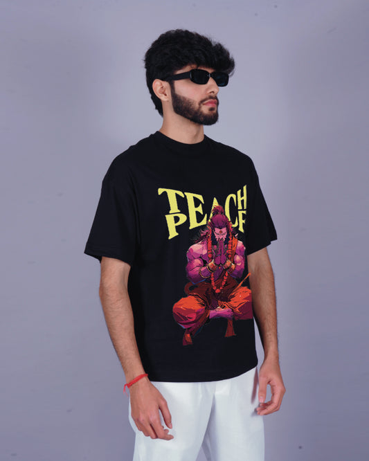 Spread Peace: Black Urban Oversized T Shirt for Men