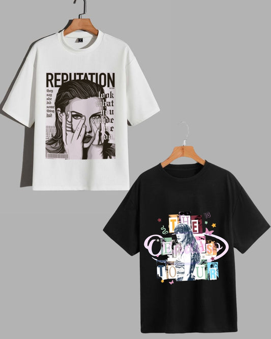 Pack Of 2 - Men's Taylor Swift Oversized T-shirt - Reputation & The Eras Tour