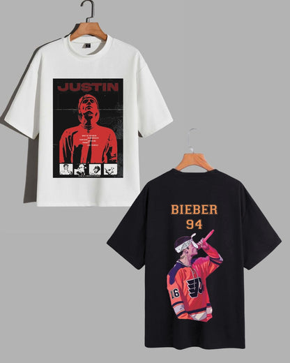 Pack Of 2 - Men's Justin Bieber Oversized T-shirt - Heart Breaker & Bieber 94