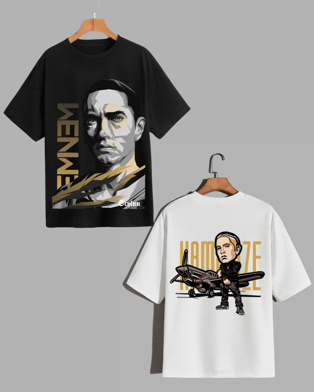 Pack Of 2 - Men's Eminem Oversized T-shirt - Eminem Graphic & Kamikaze