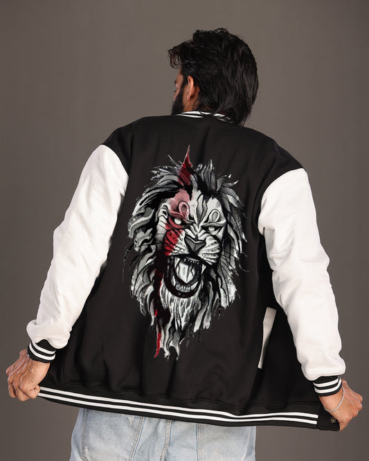 Men's Bold Tiger Print Oversized Varsity Jacket