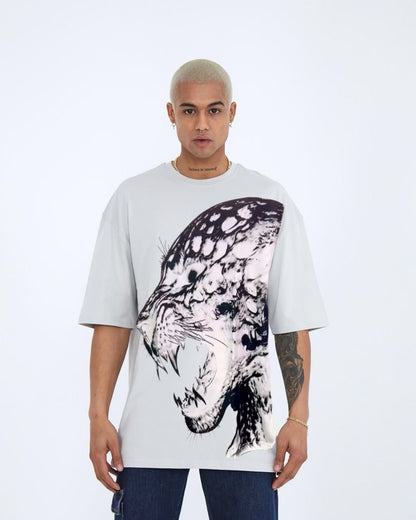 Screaming Leopard Unisex Exclusive Oversized Tee - White