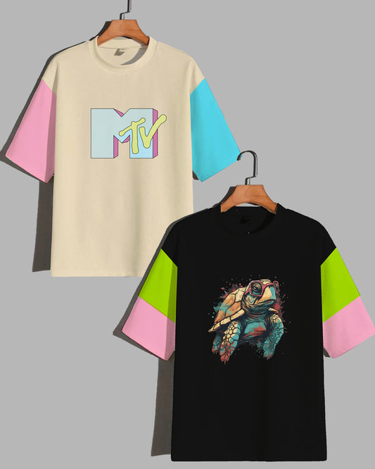 MTV Turtle Unisex Pack of 2 Oversized Urban T-Shirts: Women's T-Shirt Combo