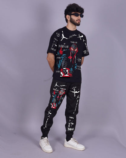 Web Warrior: Black Oversized Men's Co Ord Set