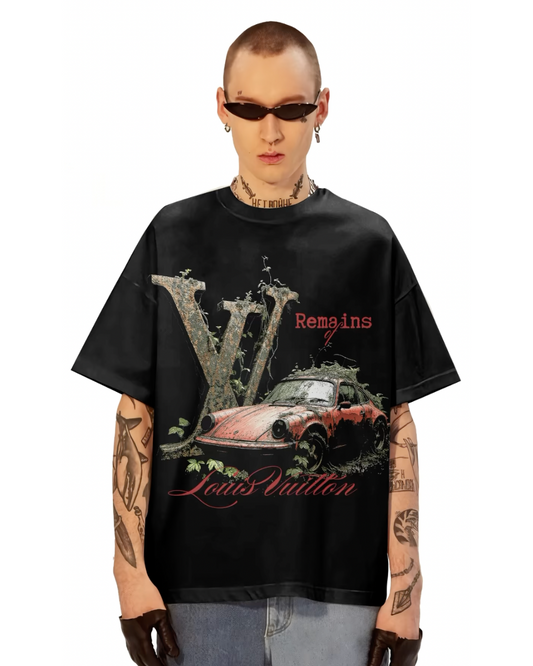 VINTAGE CAR  UNISEX OVERSIZED TEE - BLACK