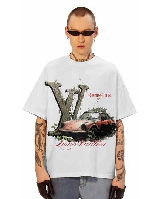 VINTAGE CAR  UNISEX OVERSIZED TEE - WHITE