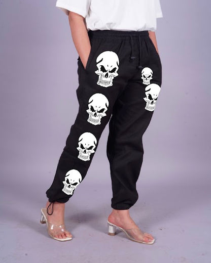 Skulls Sizzle: Women's Black Adjustable Cargo Pants