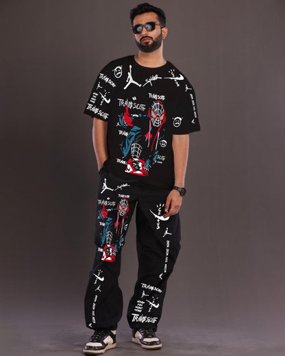 Web Warrior: Black Oversized Men's Co Ord Set