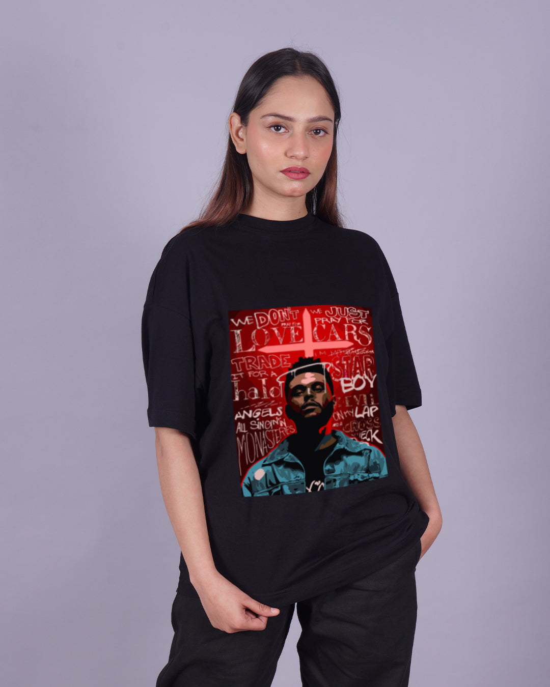 Pair of Women's The Weekend Oversized Tees: Starboy & Blinded By The Lights