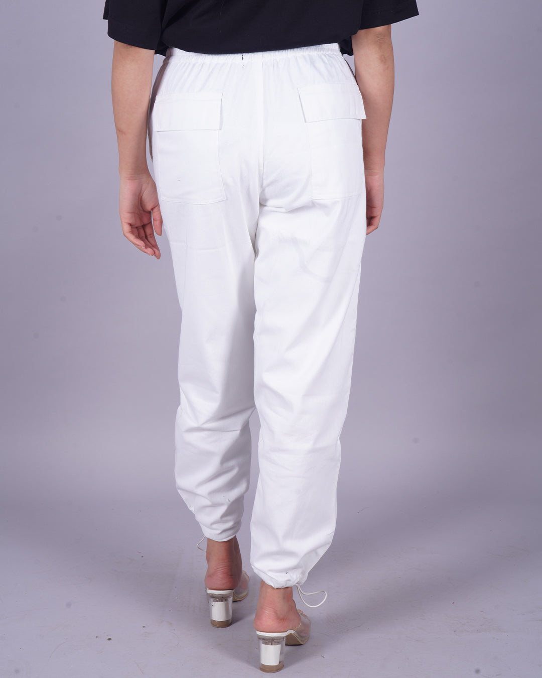 Women's White Adjustable Cargo Pants - Crayon Comfort