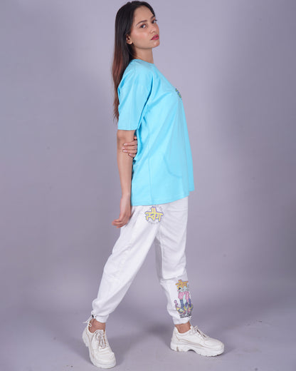 Women Swag Oversized Co-Ord Set - Blue and White