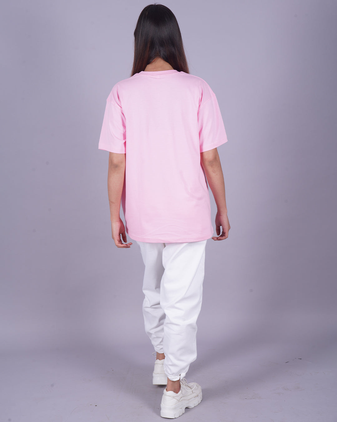 Women Letterman Oversized Co-Ord Set - Pink and White