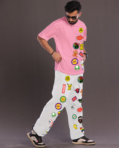 Funky Fresh: Men's Coords in Oversized Style, Pink and White