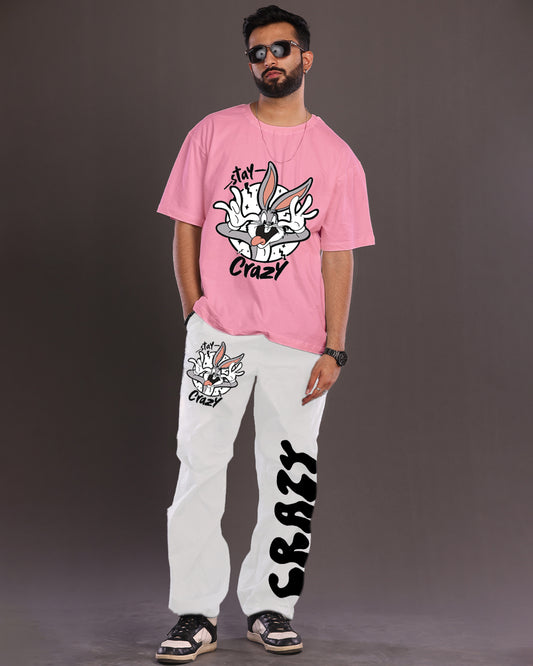 Fun and Funky: Men's Pink and White Oversized Co-ord Set