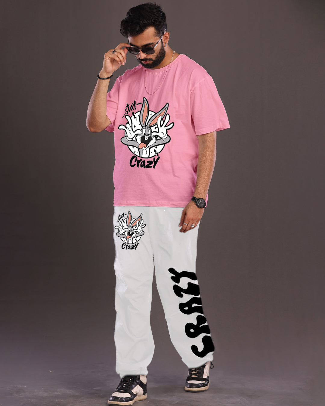 Fun and Funky: Men's Pink and White Oversized Co-ord Set