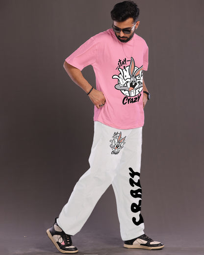 Fun and Funky: Men's Pink and White Oversized Co-ord Set