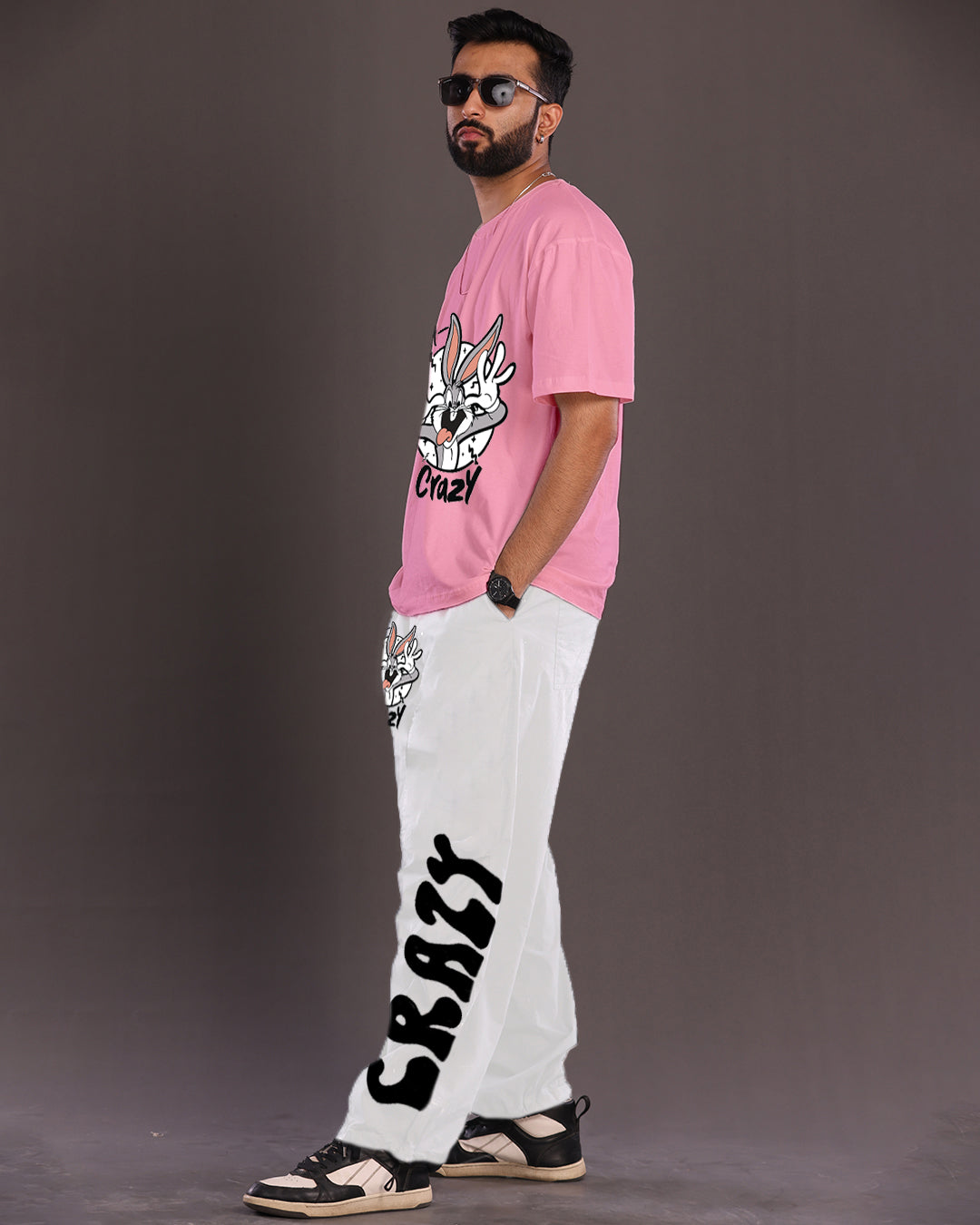 Fun and Funky: Men's Pink and White Oversized Co-ord Set