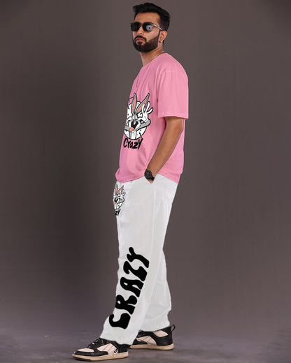 Fun and Funky: Men's Pink and White Oversized Co-ord Set