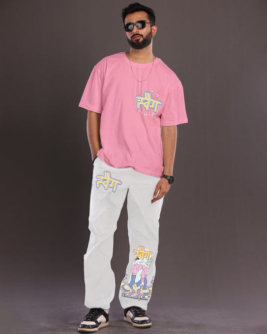 Swag Style: Men's Co Ord Oversized Set in Pink and White