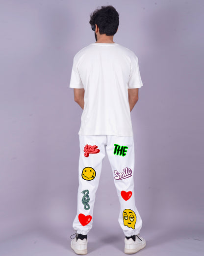 Men's Co ord Set: Love Smiley Two-Piece in White