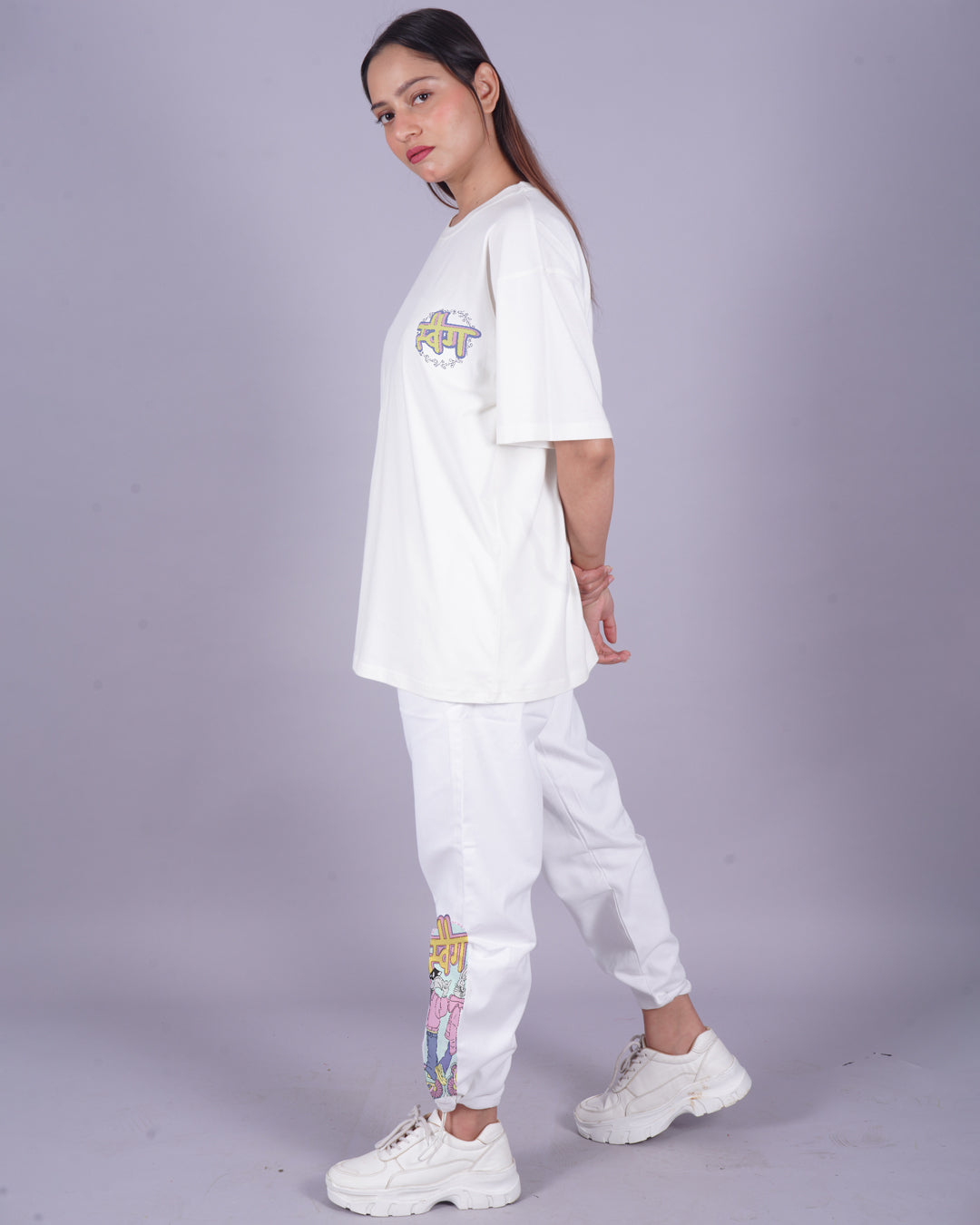 Women Swag Oversized Co-Ord Set - White and White