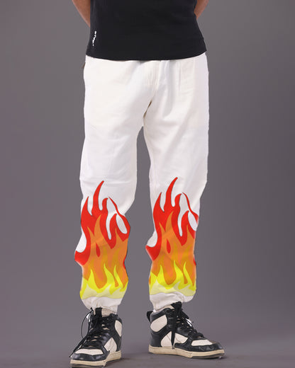 Mens White Adjustable Cargo Pants - Fire