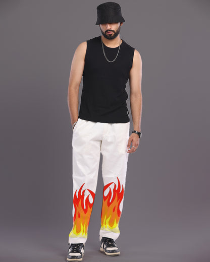 Mens White Adjustable Cargo Pants - Fire