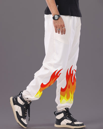 Mens White Adjustable Cargo Pants - Fire