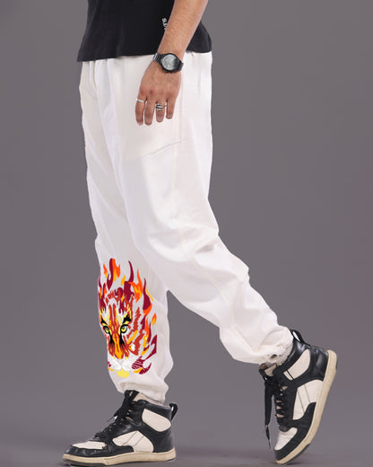 Men's Lion Accent White Cargo Parachute Pants