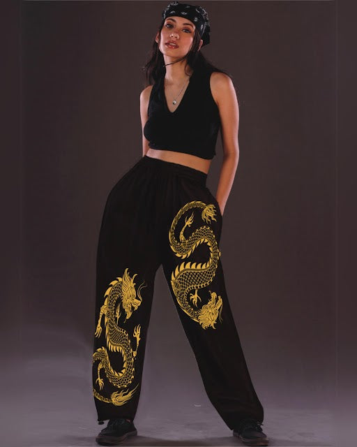 Black Adjustable Cargo Pants for Women - Shining Dragon