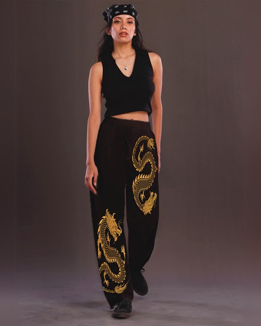 Black Adjustable Cargo Pants for Women - Shining Dragon