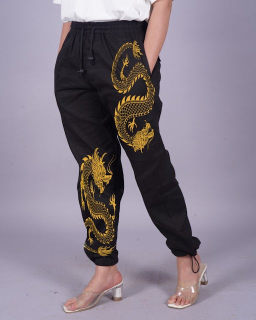 Black Adjustable Cargo Pants for Women - Shining Dragon