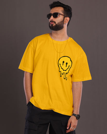 Get Smiley with Our Men's Yellow Oversized T-Shirt: Comfortable & Trendy!